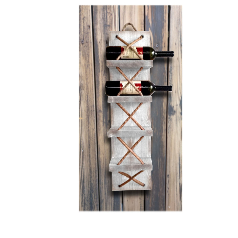 Rope 4 Bottle Vertical Wall Mounted Wood Wine Rack