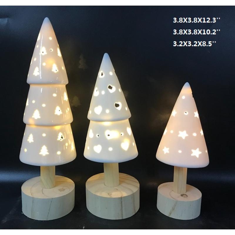 Lighted Ceramic Vintage Inspired Christmas Tree Table Lignt Set