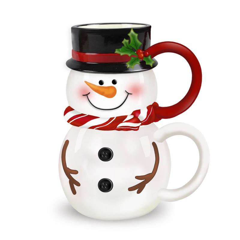 Ceramic Holiday Snowman Stackable Mug Set