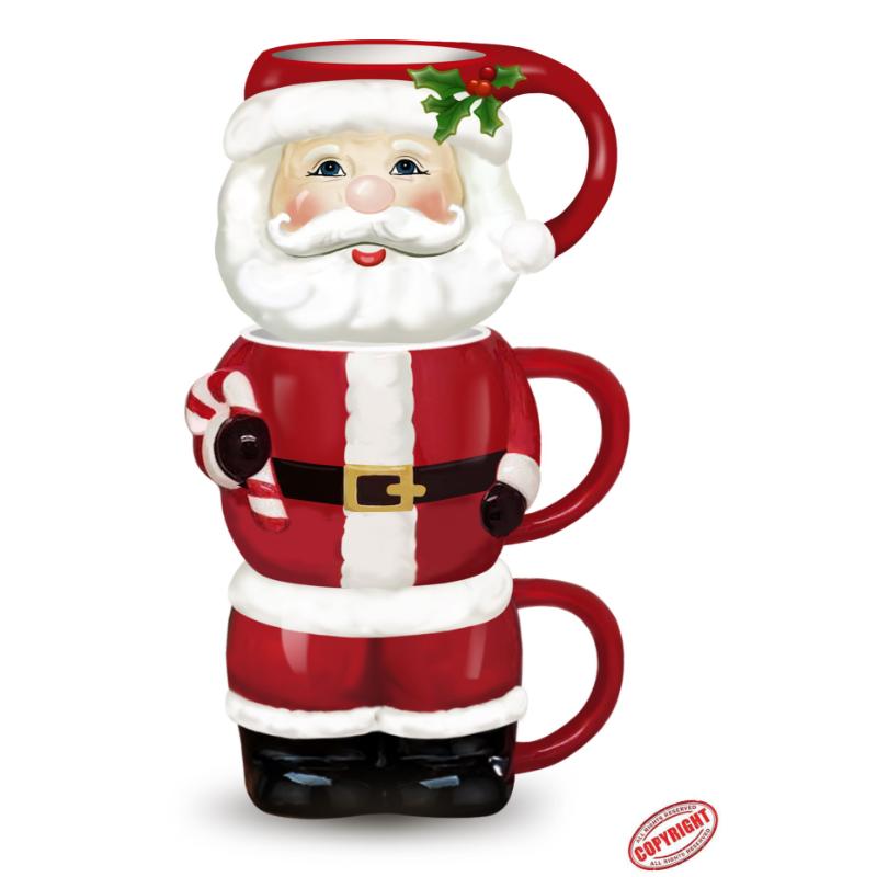 3 piece Handpaint Ceramic Christmas Stackable Mug Set