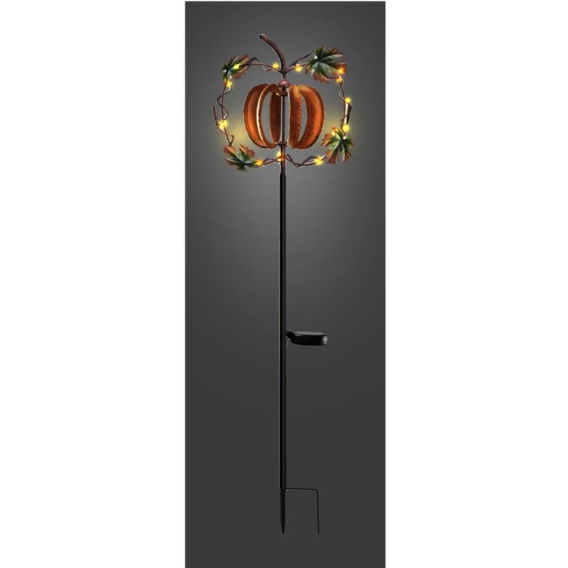 Metal Solar Fall Pumpkin Spinner Yard Stakes Decor