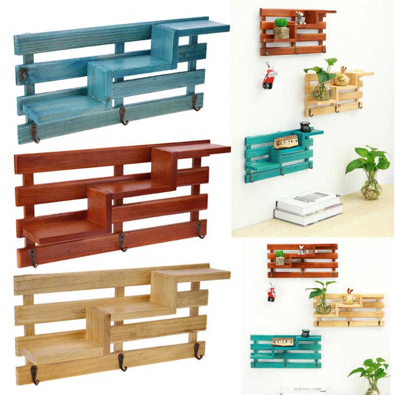 Entryway Wall Hanging Shelf Wood Coat Hooks for Wall