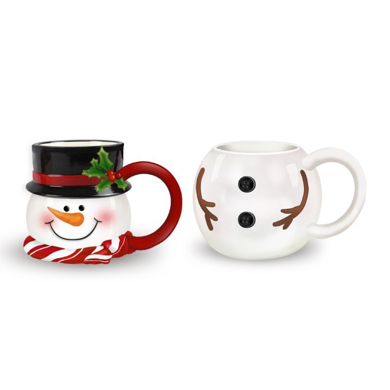 Ceramic Holiday Snowman Stackable Mug Set