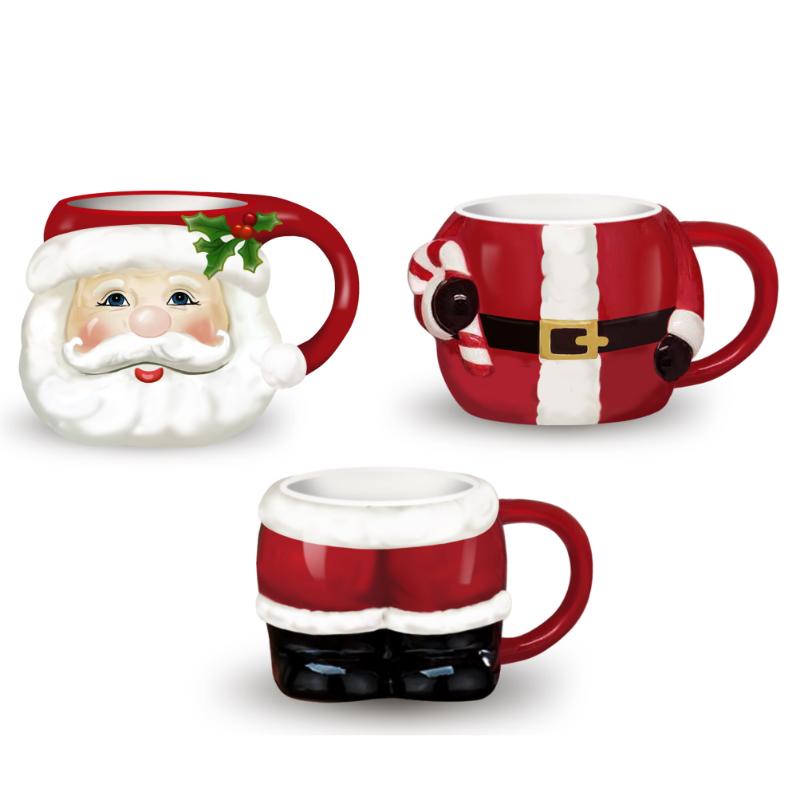 3 piece Handpaint Ceramic Christmas Stackable Mug Set