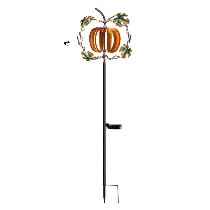 Metal Solar Fall Pumpkin Spinner Yard Stakes Decor