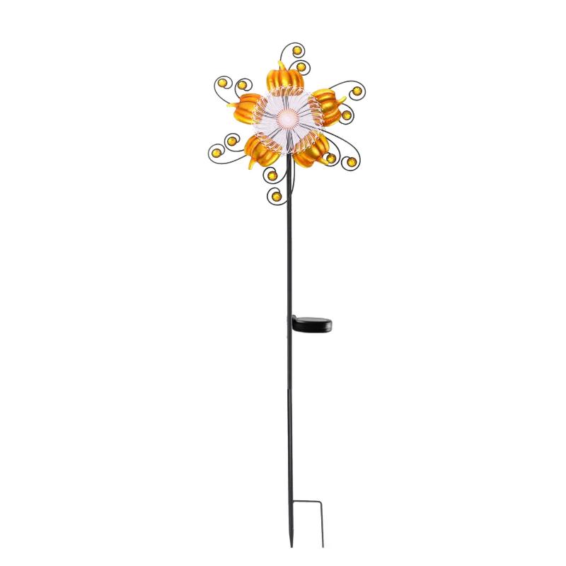 Metal Solar  Pumpkin Fiber Flower Stakes Decor